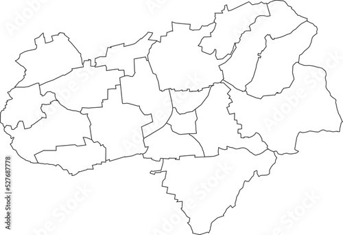 White flat blank vector administrative map of G  TTINGEN  GERMANY with black border lines of its districts