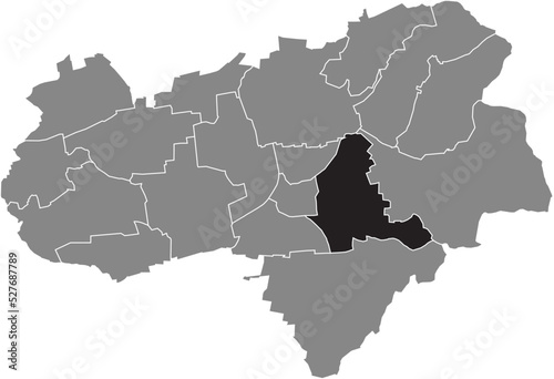 Black flat blank highlighted location map of the OSTSTADT DISTRICT inside gray administrative map of Göttingen, Germany