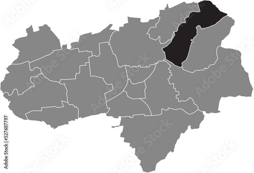 Black flat blank highlighted location map of the NIKOLAUSBERG DISTRICT inside gray administrative map of Göttingen, Germany