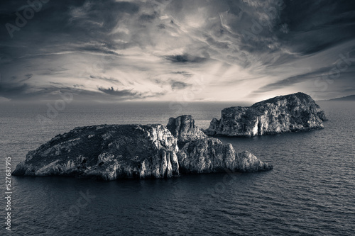black and white island in a storm