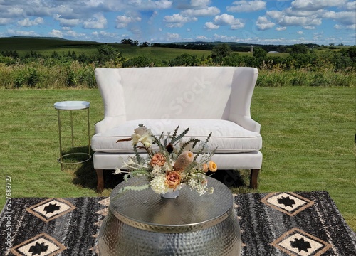 Outdoor living room at wedding