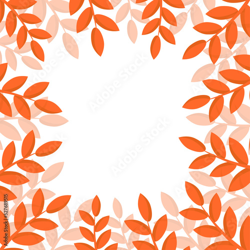 Square Border frame of orange autumn leaves with copy space on transparent background.