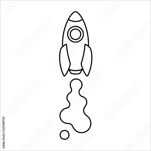 Vector black and white illustration of the starting rocket