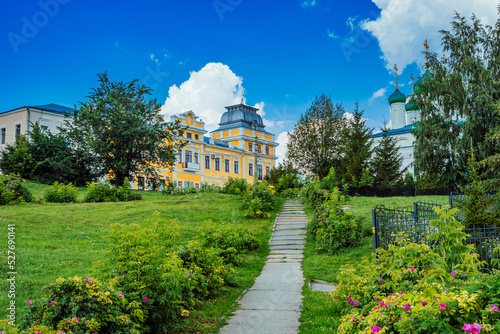 Center of Cheboksary, Chuvashia, Russia. Historical buildings among greenery. Summer cityscape.