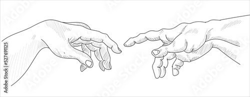 Creation of adam Michelangelo vector hands with frame 