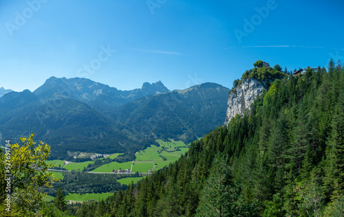Panoramic view of castle Falkenstein during summer, close to Pfronten and Füssen, Allgäu Bavaria Germany