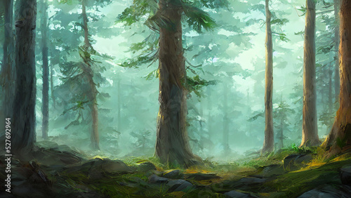 misty morning in the cold boreal forest