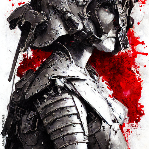 grunge painting of a woman soldier with armor