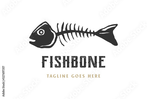 Vintage Retro Fish Bass Bone Logo Design Vector