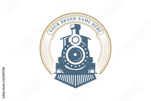 Circular Vintage Old Locomotive Train Machine Badge Emblem Logo Design Vector