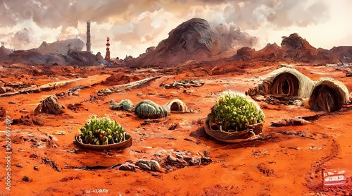 Foto habitat in martian desert landscape first colony on pl