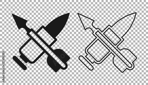 Black Crossed bullet with arrow icon isolated on transparent background. Vector