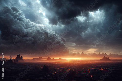 End of the world. Apocalypse 3D. Extinction-level event. Dystopian and apocalyptic background. 