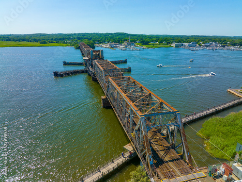 Old Saybrook Old Lyme Bridge is the last crossing the Connecticut River at the mouth between town of Old Saybrook and Old Lyme, Connecticut CT, USA. It is a Truss bridge with a bascule span. 