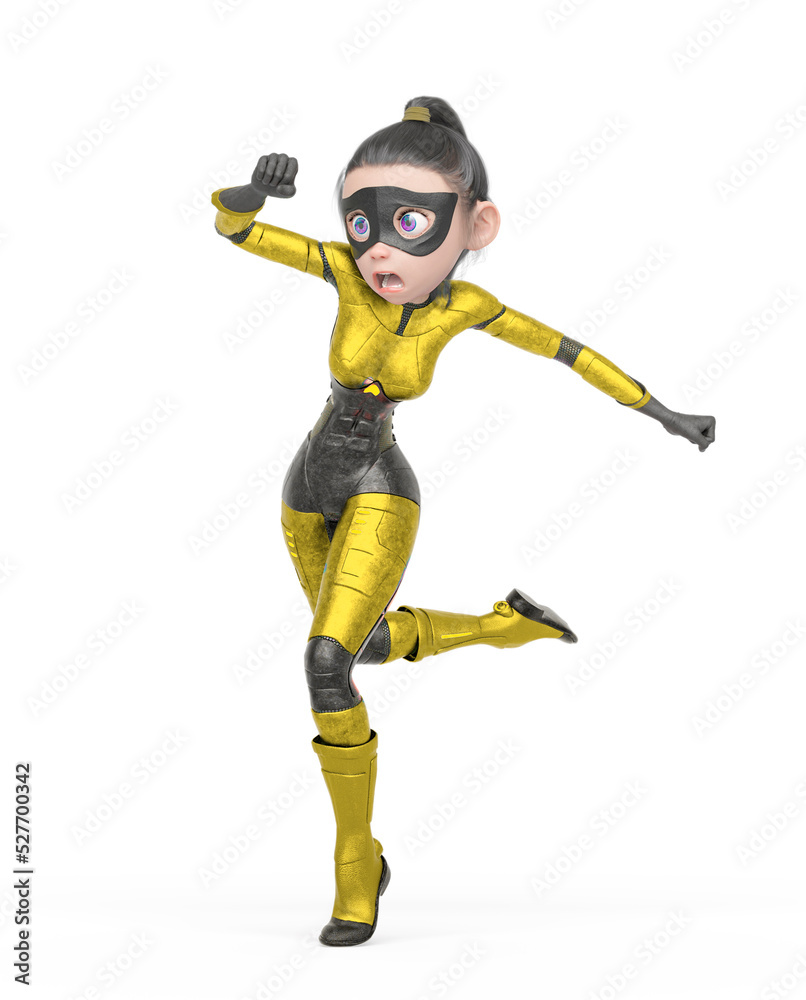 superheroine girl is running like a hero in white background superheroine girl is running like a hero in white background