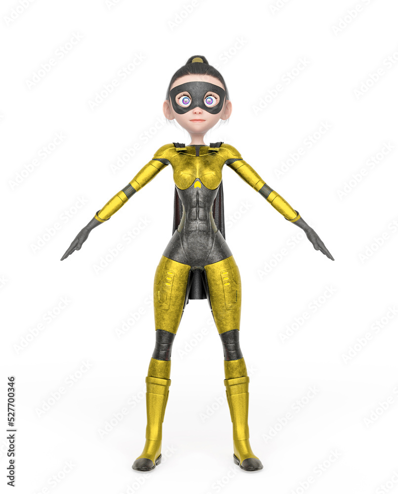 superheroine girl is doing an a pose in white background superheroine girl is doing an a pose in white background