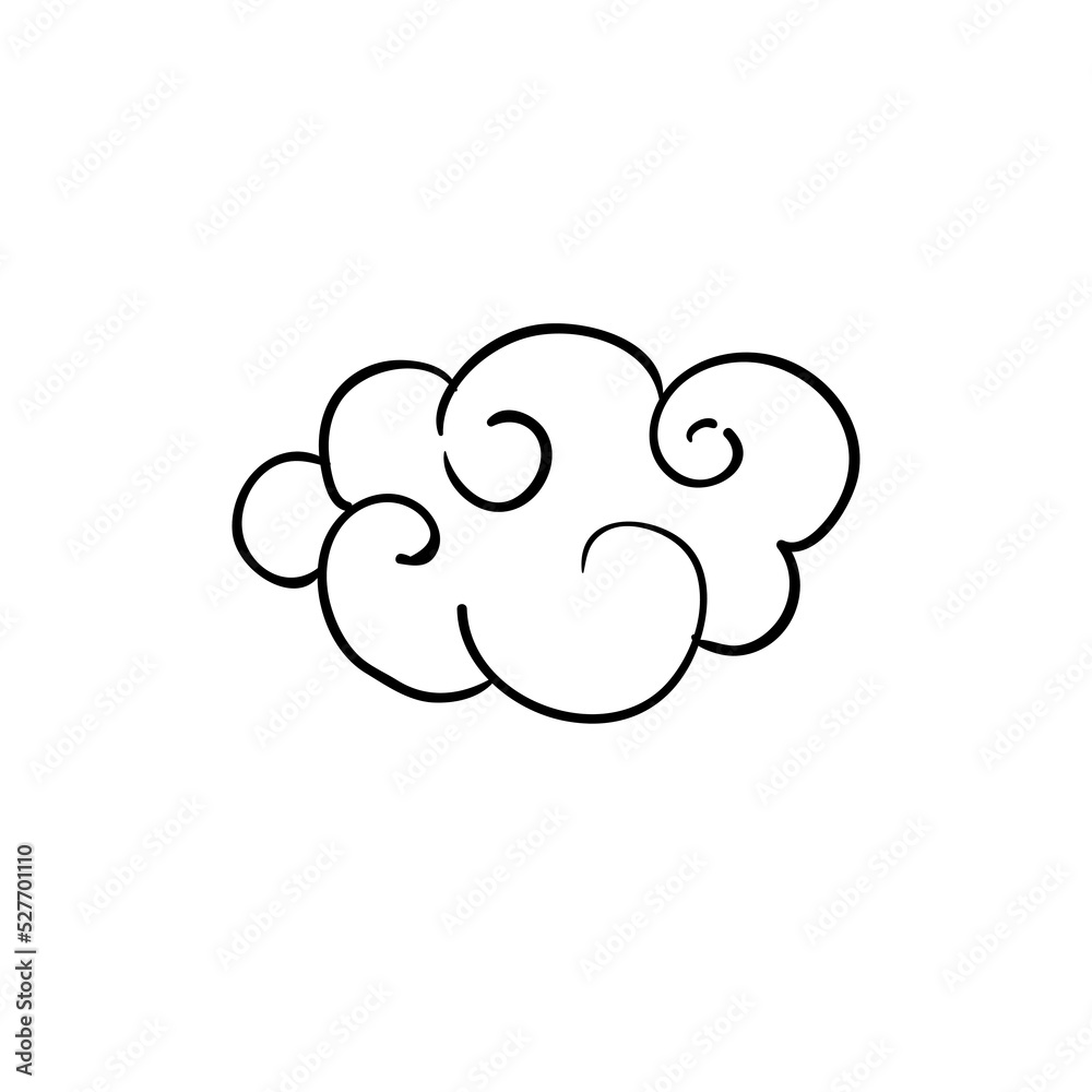 Vector black and white abstract hand-drawn ornate cloud. Tattoo style. Vector illustration in outlines isolated on white. Vector black and white abstract hand-drawn ornate cloud. Tattoo style. Vector illustration in outlines isolated on white.