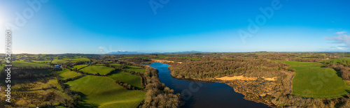 Panoramic Aerial view of Spring quoile river, Downpatrick, Northern Ireland