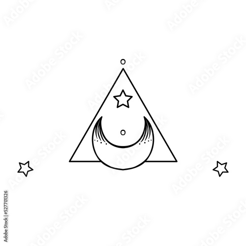 Moon symbol. Tattoo style. Vector illustration in black outlines isolated on ...