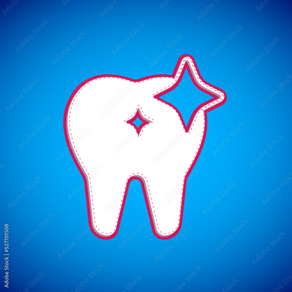 White Tooth whitening concept icon isolated on blue background. Tooth symbol for dentistry clinic or dentist medical center. Vector