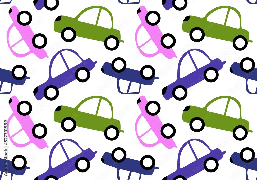 Naklejka premium Cartoon kids seamless cars toys pattern for child clothes print and wrapping paper and fabrics and accessories