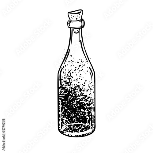 Magic potion. black bottle. Vector illustration isolated on white. Spirituali...