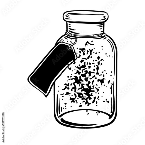 Magic potion. black bottle. Vector illustration isolated on white. Spirituali...