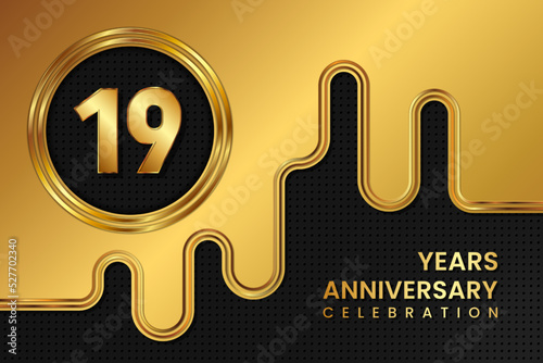 19 Year Anniversary celebration template design. Golden Anniversary, vector illustration.