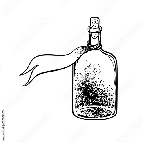 Magic potion. black bottle. Vector illustration isolated on white. Spirituali...