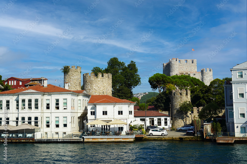 Views of various houses, (home)  mansions and nostalgic buildings from the sea on the Bosphorus, on the Asia side of Istanbul. Residence by the sea.