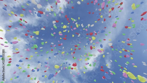 Heart Balloons rising up to the sky 3D animation. photo