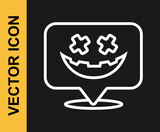 White line Happy Halloween holiday icon isolated on black background. Vector