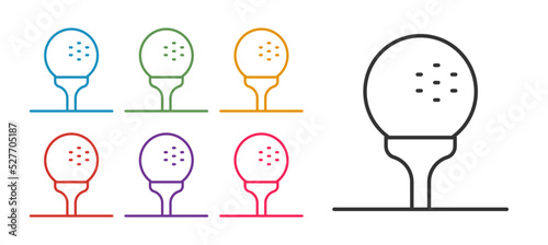 Set line Golf ball on tee icon isolated on white background. Set icons colorful. Vector