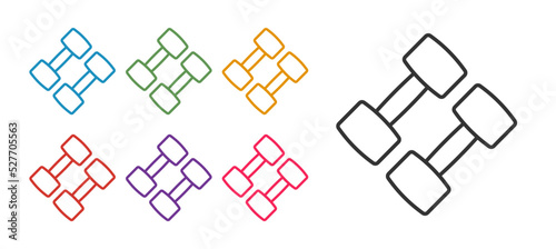 Set line Dumbbell icon isolated on white background. Muscle lifting, fitness barbell, sports equipment. Set icons colorful. Vector