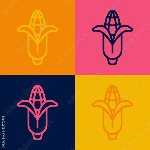 Pop art line Corn icon isolated on color background. Vector