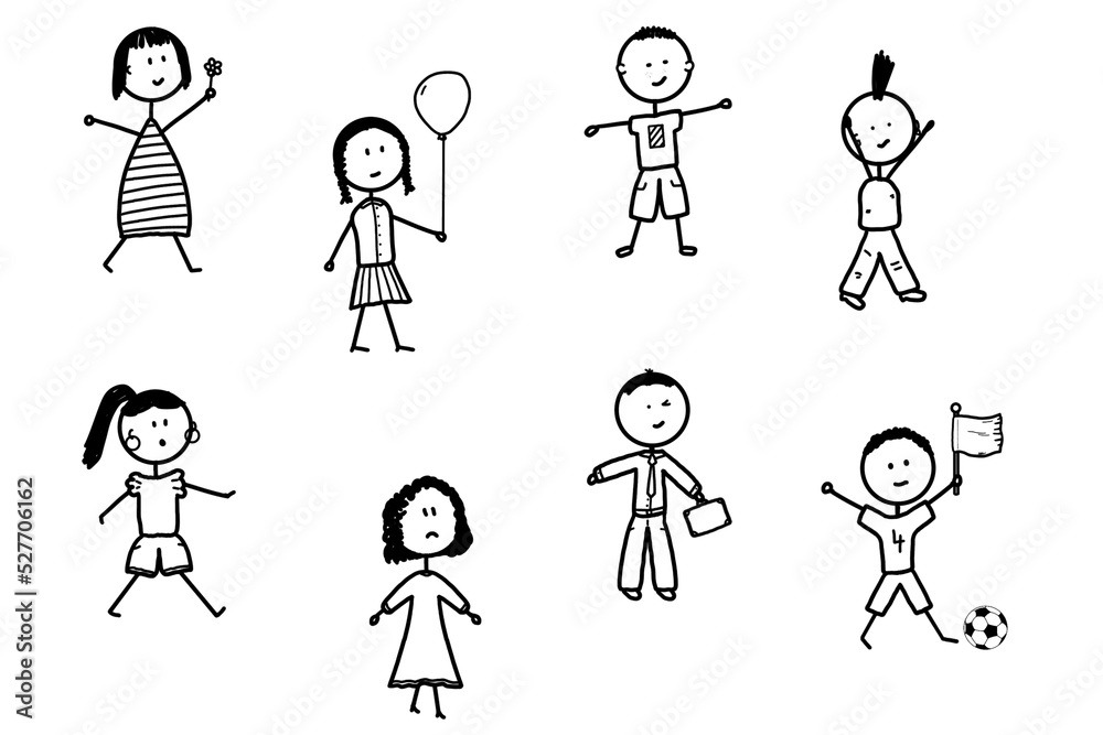 8 Strichmännchen Mädchen und Jungs Kinder Grafiken Zeichnungen