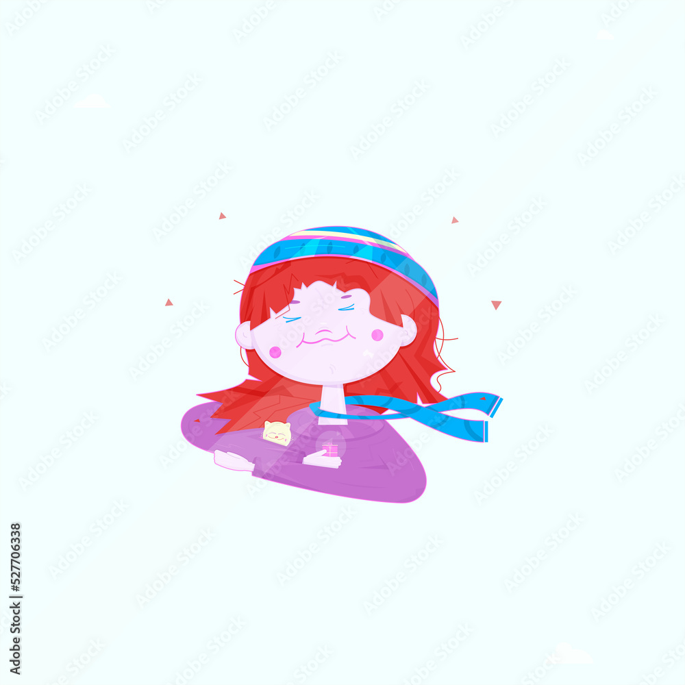 Smiling girl dressed in stripy hat and scarf and hugging a cat pet by one hand, in another one she is holding a shining present box. She is outdoors on an autumn day, decorated by some falling Smiling girl dressed in stripy hat and scarf and hugging a cat pet by one hand, in another one she is holding a shining present box. She is outdoors on an autumn day, decorated by some falling