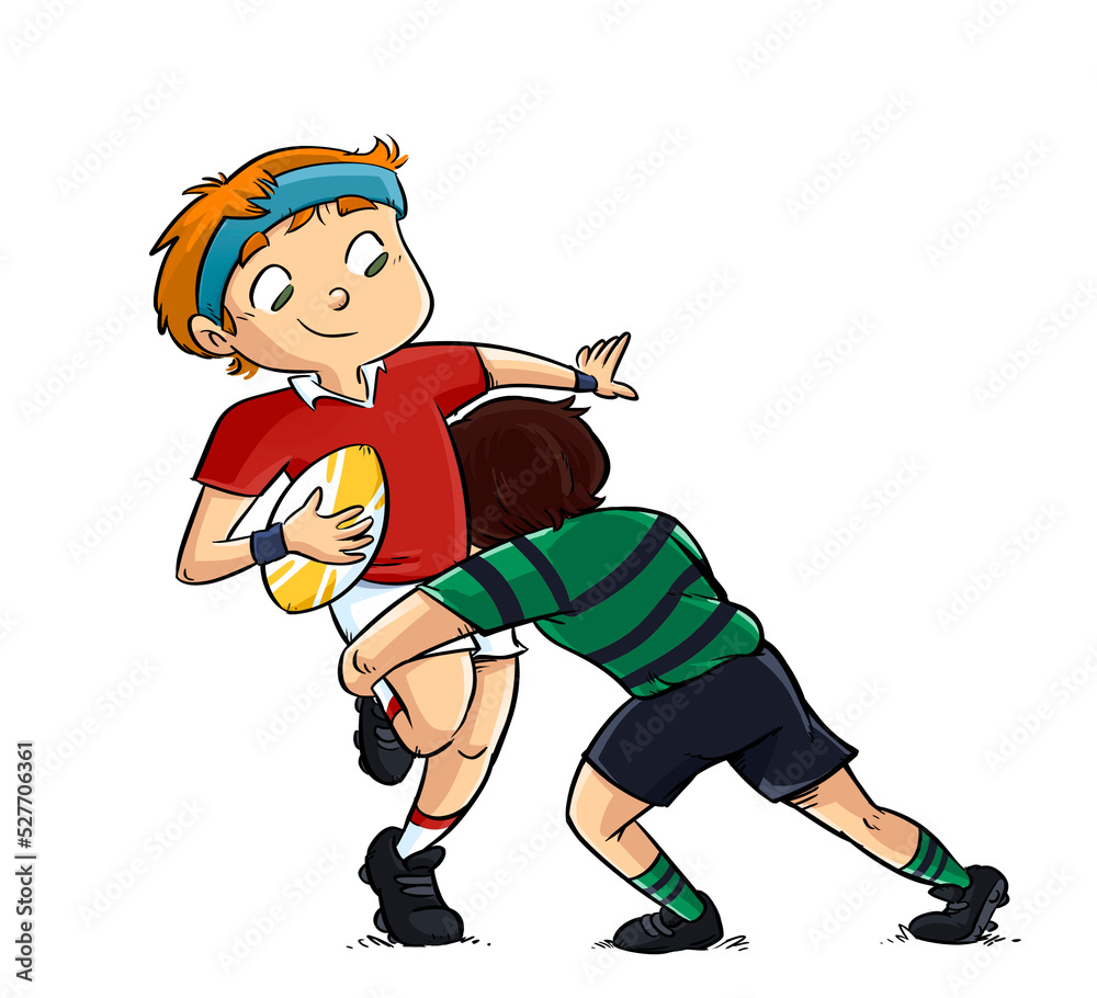 Illustration of a rugby boy making a tackle Stock Illustration