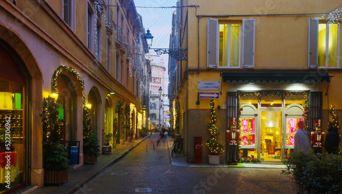 Night Christmas illumination of Parma in Italy outdoor. © JackF