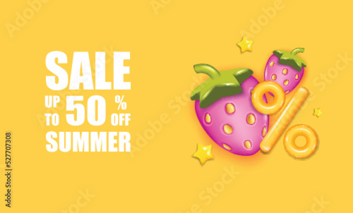 Summer sale poster with 3d package and Strawberry