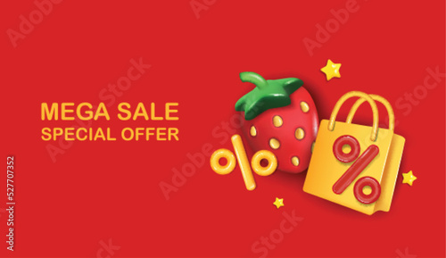 Summer sale poster with 3d package and Strawberry