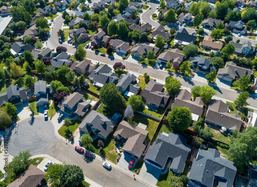Canvas Print View from above showing houses on a street