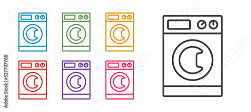Set line Washer icon isolated on white background. Washing machine icon. Clothes washer - laundry machine. Home appliance symbol. Set icons colorful. Vector