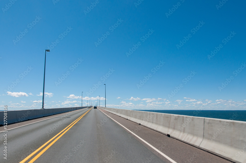 Driving on the Confederation Bridge from New Brunswick to Prince Edward Island.