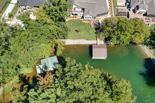 Aerial view of lake homes on beautiful Tims Ford Lake in Tennessee.