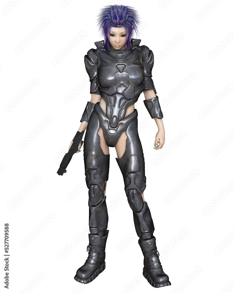 Female Space Elf Warrior, Standing, 3d digitally rendered fantasy or science fiction illustration