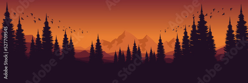 silhouette of forest mountain landscape nature vector illustration good for wallpaper, background, backdrop, banner, web, travel,  adventure, illustration, and design template © FahrizalNurMuhammad