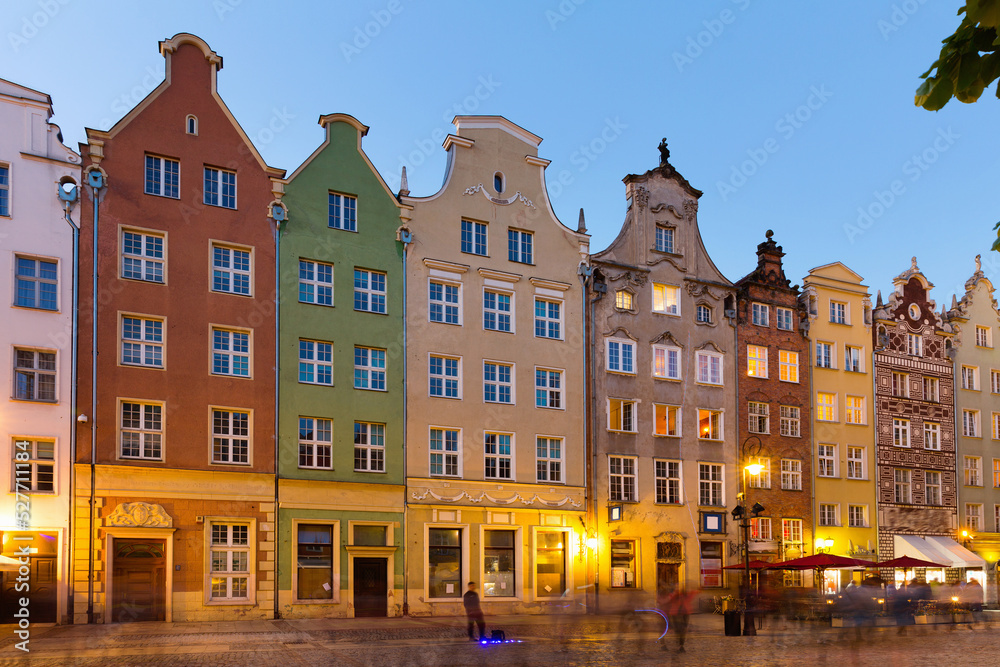 Night streets of historical center of Gdansk in the Poland.