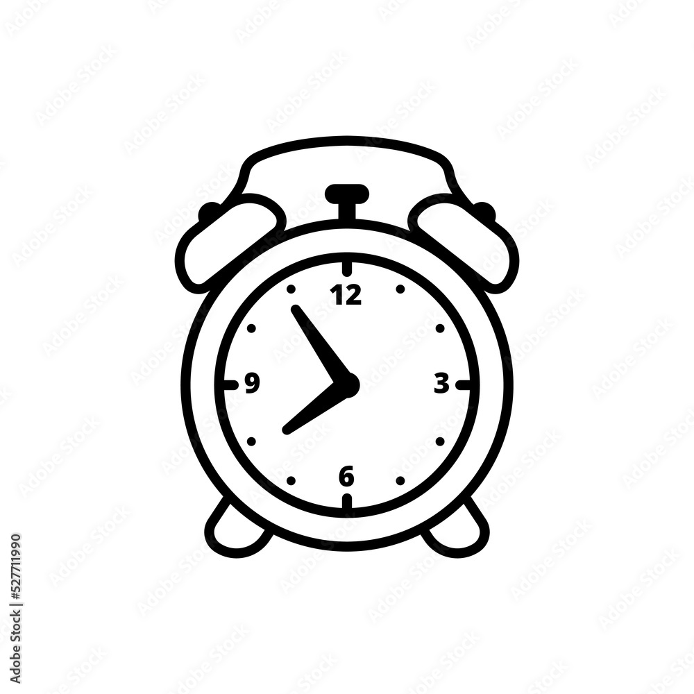 Alarm clock vector illustration with black and white design on isolated background. Alarm clock icon Alarm clock vector illustration with black and white design on isolated background. Alarm clock icon