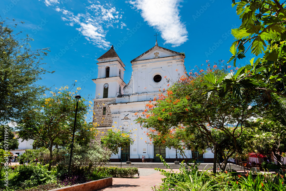 Fototapeta premium Santa Fe de Antioquia - Colombia. July 29, 2022. Western municipality of the department of Antioquia, is known for its colonial buildings and cobblestone streets